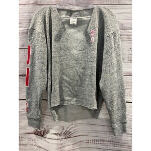 PINK Victoria's Secret Nebraska Huskers UNL V-Neck Crop Hoodie Grey Small